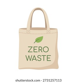Bolsa de tela reutilizable con signo de cero residuos. Bolso de compras respetuoso del medio ambiente Ilustración vectorial