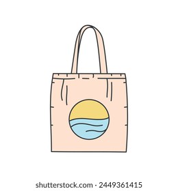 Reusable tote for shopping line color icon. Cotton eco bag sign for web page, mobile app, button, logo. Vector isolated button. Editable stroke.