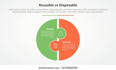 reusable vs disposable comparison opposite infographic concept for slide presentation with big circle puzzle shape with flat style vector