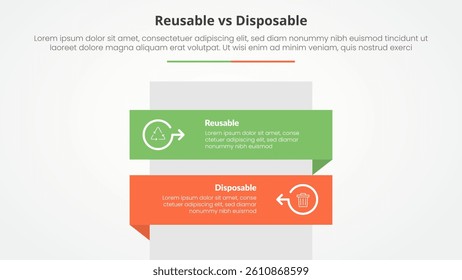 reusable vs disposable comparison opposite infographic concept for slide presentation with rectangle box vertical stack with flat style vector
