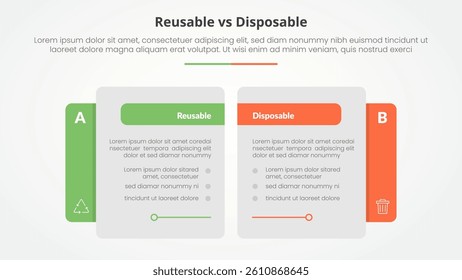 reusable vs disposable comparison opposite infographic concept for slide presentation with creative big table side with flat style vector