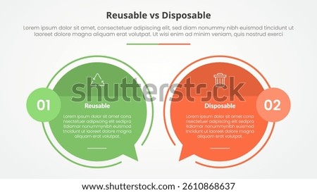 reusable vs disposable comparison opposite infographic concept for slide presentation with big circle outline callout comment box with flat style vector Stock photo © 
