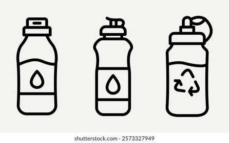 reusable water bottle outline or line icon design bundle.