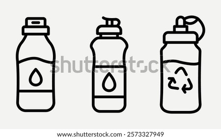 reusable water bottle outline or line icon design bundle.