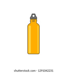 Reusable Water Bottle Vector Illustration. Orange Metallic Sport Bottle Isolated On White Background. No Plastic And Zero Waste Illustration.