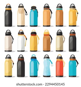 Reusable water bottles set vector isolated