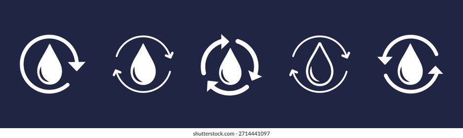 Vector reutilizable del icono del agua que muestra la gotita respetuosa del medio ambiente, la purificación, el reciclaje, y la conservación, sostenible y limpia