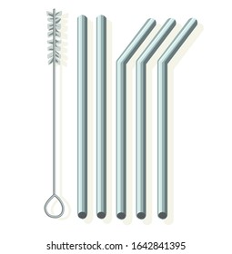 reusable zero waste metal alternative straws in full set ecology save planet symbol in two sizes and with straw cleaner