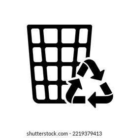 Reuse Container, Ecology Grid Basket for Garbage Pictogram. Recycling Eco Dustbin Icon. Environmental Conservation Silhouette Icon. Bin with Recycle Arrows Symbol. Isolated Vector Illustration.