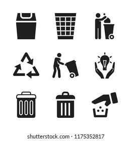 reuse icon. 9 reuse vector icons set. trash bin, responsible energy use and recycling icons for web and design about reuse theme