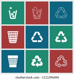 Reuse icon. collection of 9 reuse filled and outline icons such as trash bin. editable reuse icons for web and mobile.