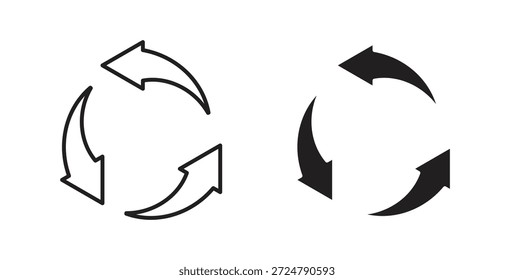 Icono de reutilización en diseño de línea y colores sólidos en blanco y negro para diseños