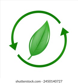 Reuse icon. Recycling. Leaf with an arrow in the shape of a circle. Vector illustration