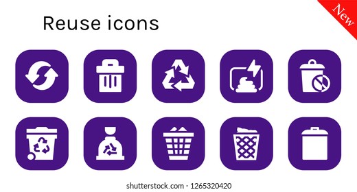  reuse icon set. 10 filled reuse icons. Simple modern icons about  - Recycle, Trash, Recycling, Compost, Garbage, Waste, Trash can