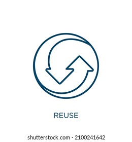 reuse icon. Thin linear reuse outline icon isolated on white background. Line vector reuse sign, symbol for web and mobile