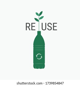 Reuse icon vector illustration design. Recycle graphic vector design. 
Little plant in plastic bottle.