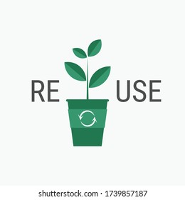 Reuse icon vector illustration design. Recycle graphic vector design. 
Little plant in plastic coffee cup.
