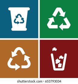 Reuse icons set. set of 4 reuse filled icons such as recycle bin, recycle