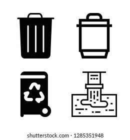 reuse icons set with waste, garbage and trash can vector set