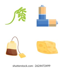 Reuse item icons set cartoon vector. Toxic and household waste. Ecology, recycling concept