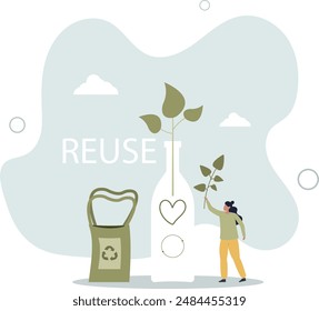 Reutilizar materiales y reciclar envases de papel o plástico. Cero desperdicio estilo de vida como sostenible, respetuoso con la naturaleza o el pensamiento ambiental .