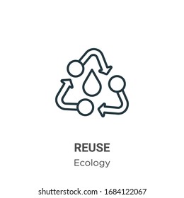 Reuse outline vector icon. Thin line black reuse icon, flat vector simple element illustration from editable ecology concept isolated stroke on white background