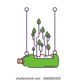 Reutilización de botellas plásticas para el cultivo de plantas y vegetación. Concepto ecológico en forma de contorno aislado en blanco