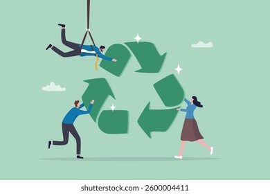 Reuse or recycle to protect environment, ESG or green ecology to preserve nature, conservative corporate responsibility, reduce pollution, environmental concept, people help connect recycle symbol.