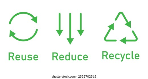 reutilizar, reducir, reciclar conjunto de iconos, triángulo de reciclaje icono de flechas. Vector de iconos de contorno de rotación de sincronización de flecha.