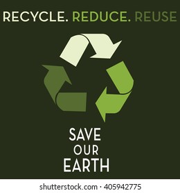 Reuse, Reduce, Recycle" text on Dark green background