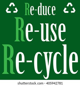 Reuse, Reduce, Recycle" text on Dark green background