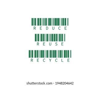 Reuse , reduce , recycle vector lettering. Reduce reuse recycle lettering (3R concept). Barcode word Reduce reuse recycle. Campaign zero waste design. Text format used to screen a t-shirt pattern. 