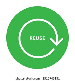 Reuse sign on green circle. Simple design. Line vector. Isolate on white background.