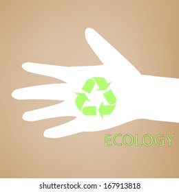 Reuse sign on hand silhouette on recycled paper. Vector, EPS10