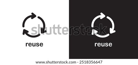 Reuse waste flat icon. Reuse icons. Arrow symbol. Zero Waste Icon. Rethink Symbols. Ecological signs. Arrow sync rotation icon. Ecology sign vector stroke. Vector illustration in black and white.