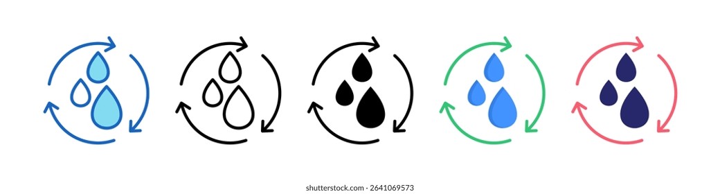Reuse Water Multiple Style Icon Set Collection.
