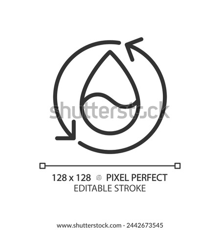 Reusing water linear icon. Water management. Reclaimed water. Circular economy. Renewable resource. Thin line illustration. Contour symbol. Vector outline drawing. Editable stroke. Pixel perfect
