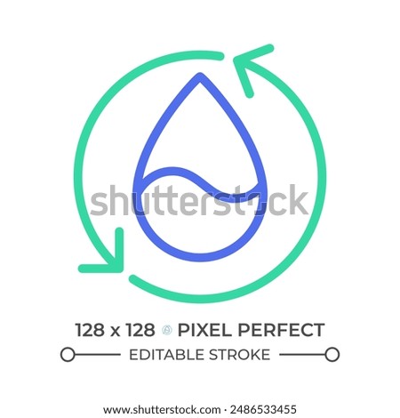Reusing water two color line icon. Water management. Reclaimed water. Circular economy. Renewable resource bicolor outline symbol. Duotone linear pictogram. Isolated illustration. Editable stroke
