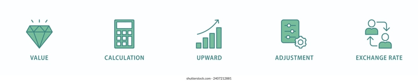 Revaluation banner web icon vector illustration concept with icon of value, calculation, upward, adjustment and exchange rate