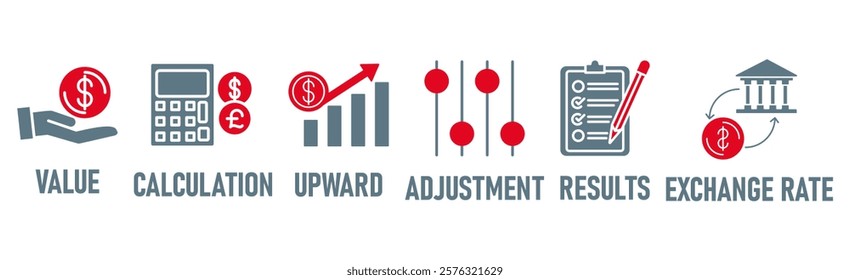 Revaluation banner web icon vector illustration concept for business and finance with an icon of the value, calculation, upward, adjustment, results and exchange rate