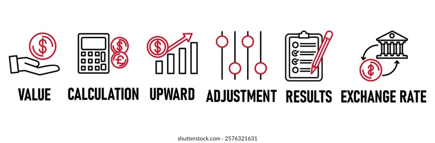 Revaluation banner web icon vector illustration concept for business and finance with an icon of the value, calculation, upward, adjustment, results and exchange rate