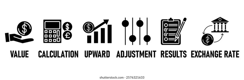 Revaluation banner web icon vector illustration concept for business and finance with an icon of the value, calculation, upward, adjustment, results and exchange rate