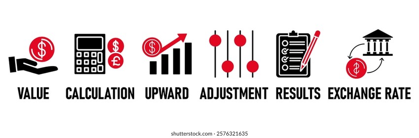 Revaluation banner web icon vector illustration concept for business and finance with an icon of the value, calculation, upward, adjustment, results and exchange rate