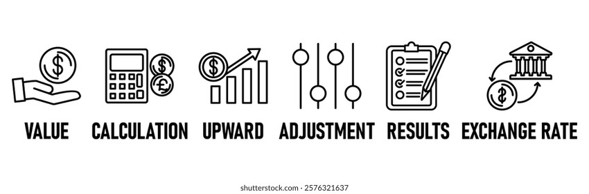 Revaluation banner web icon vector illustration concept for business and finance with an icon of the value, calculation, upward, adjustment, results and exchange rate