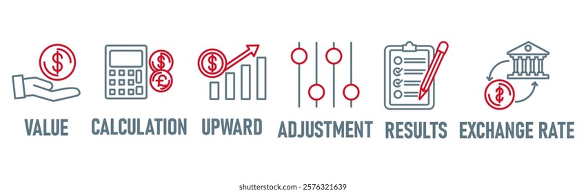 Revaluation banner web icon vector illustration concept for business and finance with an icon of the value, calculation, upward, adjustment, results and exchange rate