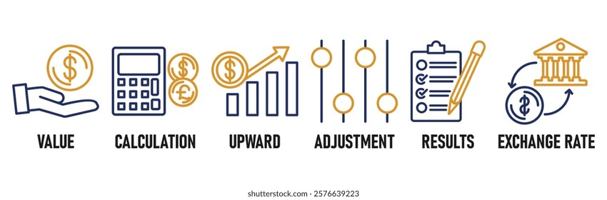 Revaluation banner web icon vector illustration concept for business and finance with an icon of the value, calculation, upward, adjustment, results and exchange rate