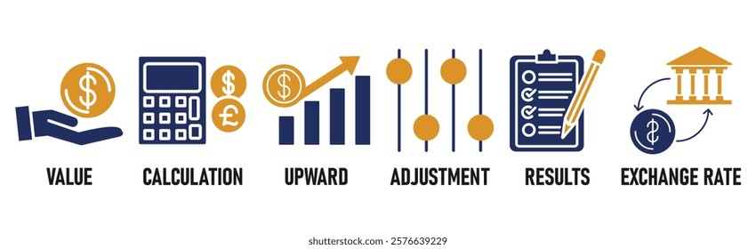 Revaluation banner web icon vector illustration concept for business and finance with an icon of the value, calculation, upward, adjustment, results and exchange rate