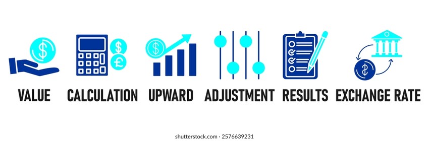 Revaluation banner web icon vector illustration concept for business and finance with an icon of the value, calculation, upward, adjustment, results and exchange rate