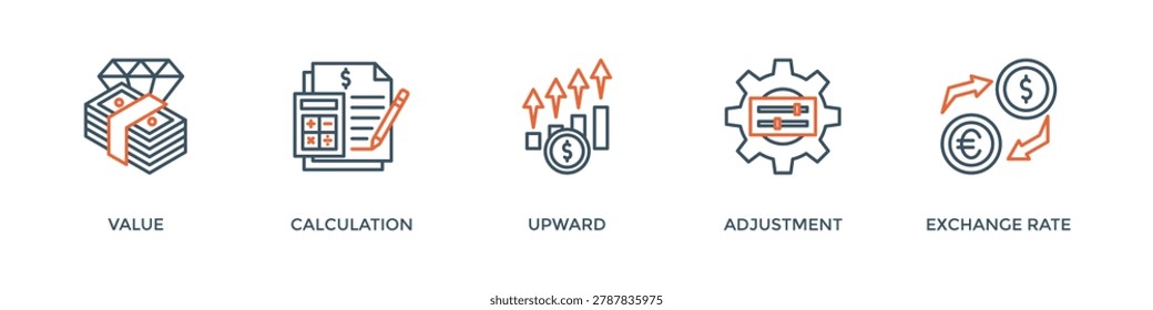 Revaluation banner web icon vector illustration concept with icon of value, calculation, upward, adjustment and exchange rate