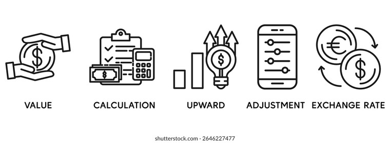 Revaluation icon set vector illustration concept relate to value, calculation, upward, adjustment and exchange rate